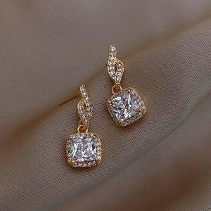 Gold Square Rhinestone Earrings